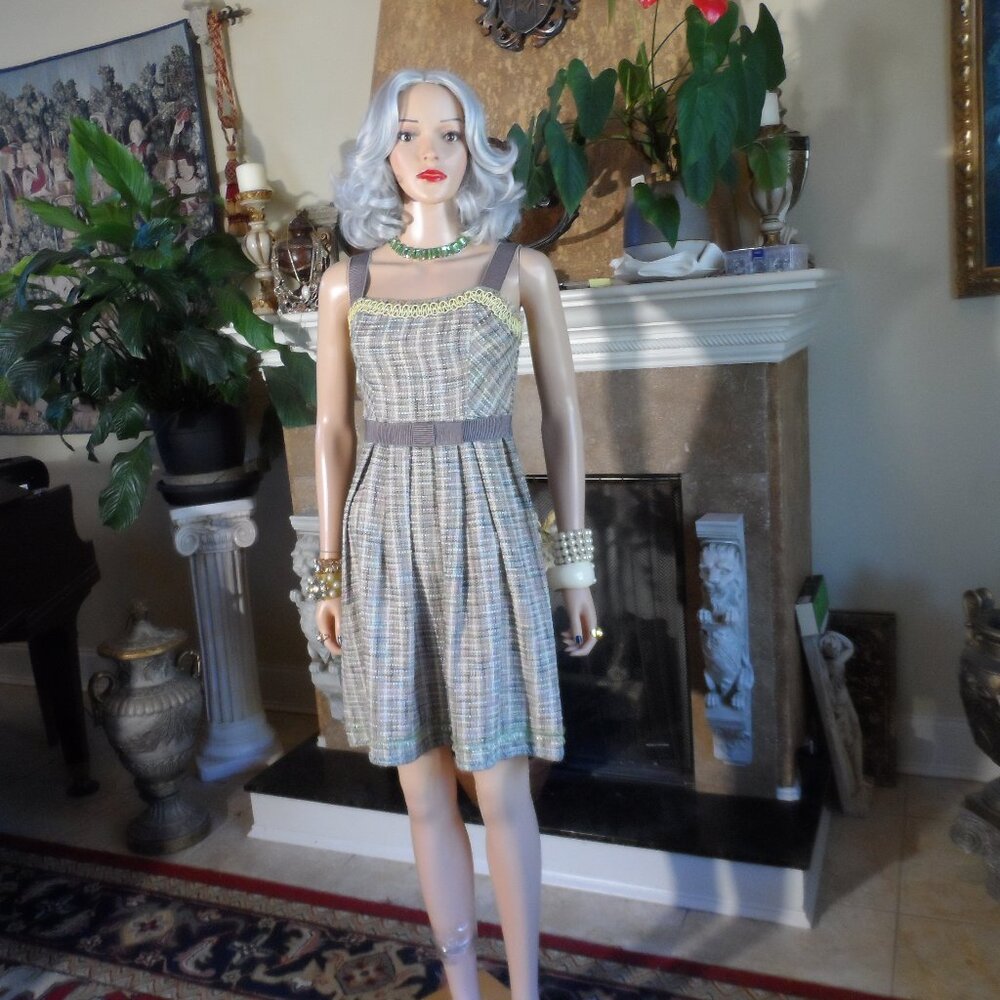 Moschino Cheap & Chic Multicolor Tweed Sleeveless Pleated Dress Size US 6